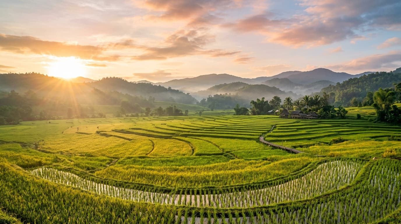 Champions Rice Golden Agricultural Fields